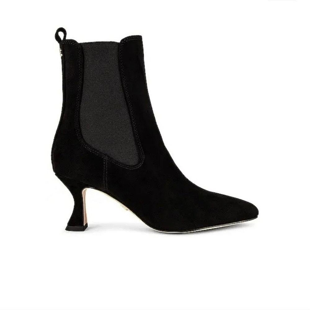 NIB Sz 5 Sam Edelman Black Suede Leather Lani Square Toe Kitten Heeled Boots